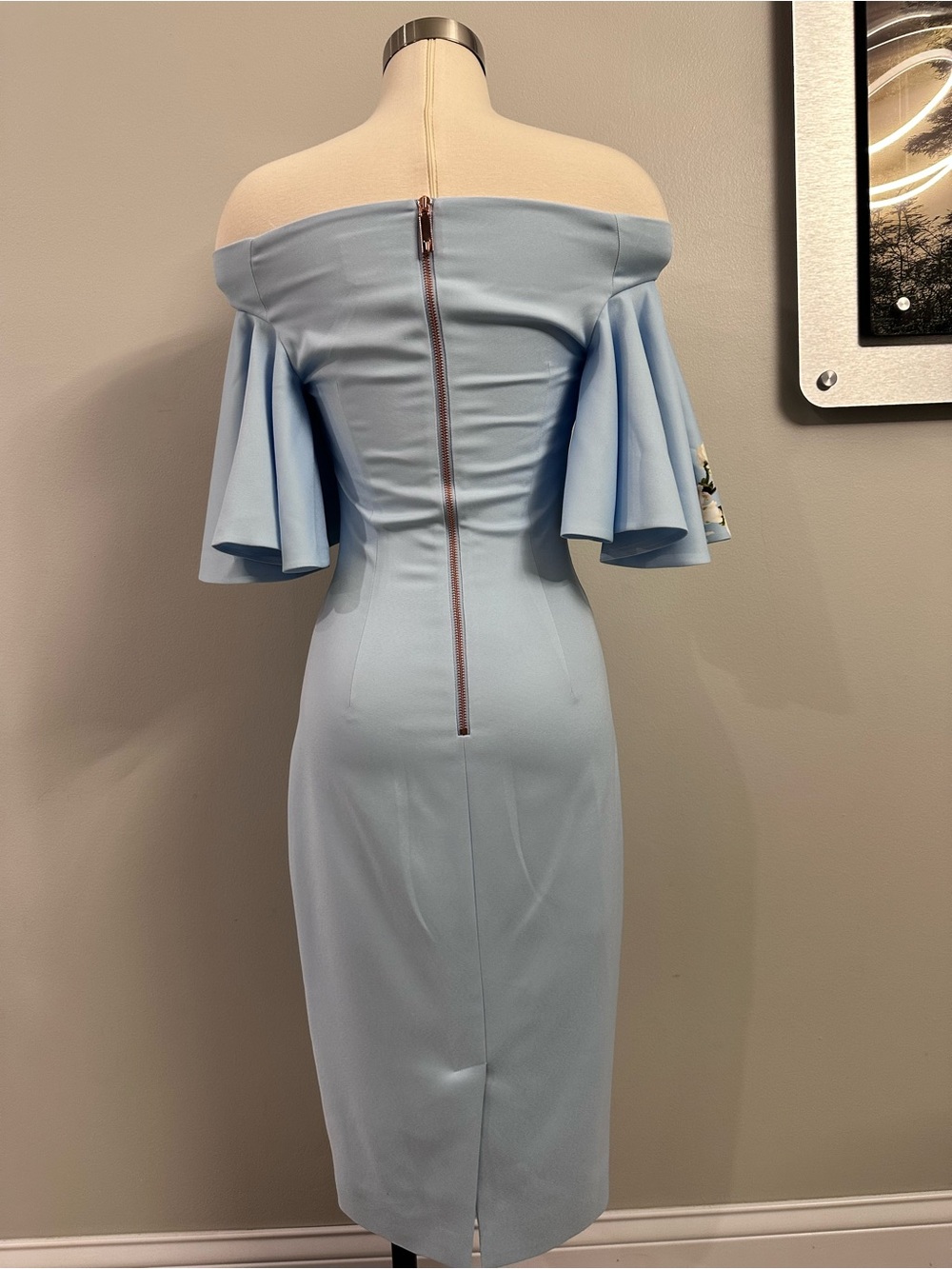 Ted Baker Light Blue Off-Shoulder Floral Midi Dress - Picture 3 of 11